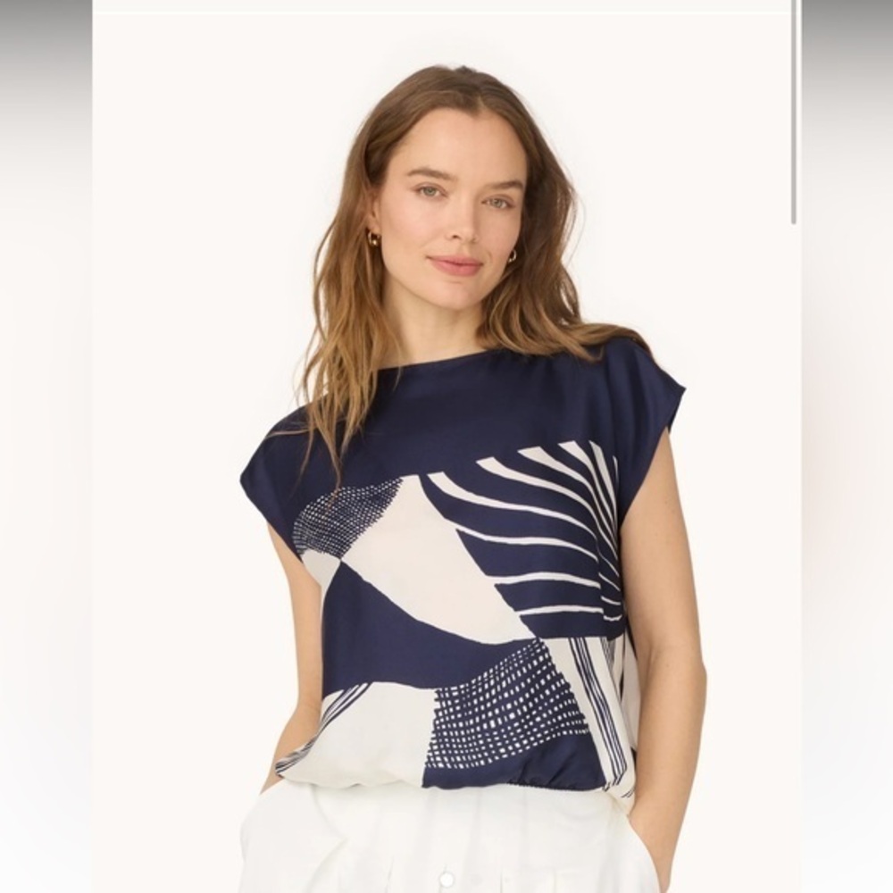 NWT Unsubscribed 100% Silk Scarf Royal Navy Bubble Top